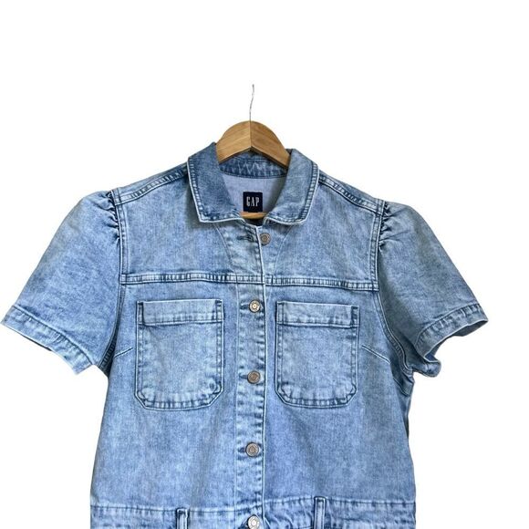 Gap Acid Wash Puff Sleeve Denim Romper - Picture 3 of 10